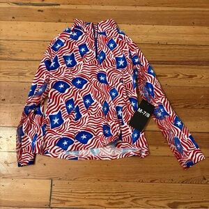 New! Ibkul Girls' Rylee Print Long Sleeve Mock Neck Top Flag USA 4th of July 7-8